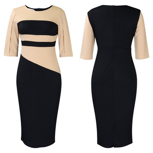 Spring New Fashion Elegant Five-Sleeve Color Block Dress African Plus Size Women's <strong>Clothing</strong> for Office - Product Image 5