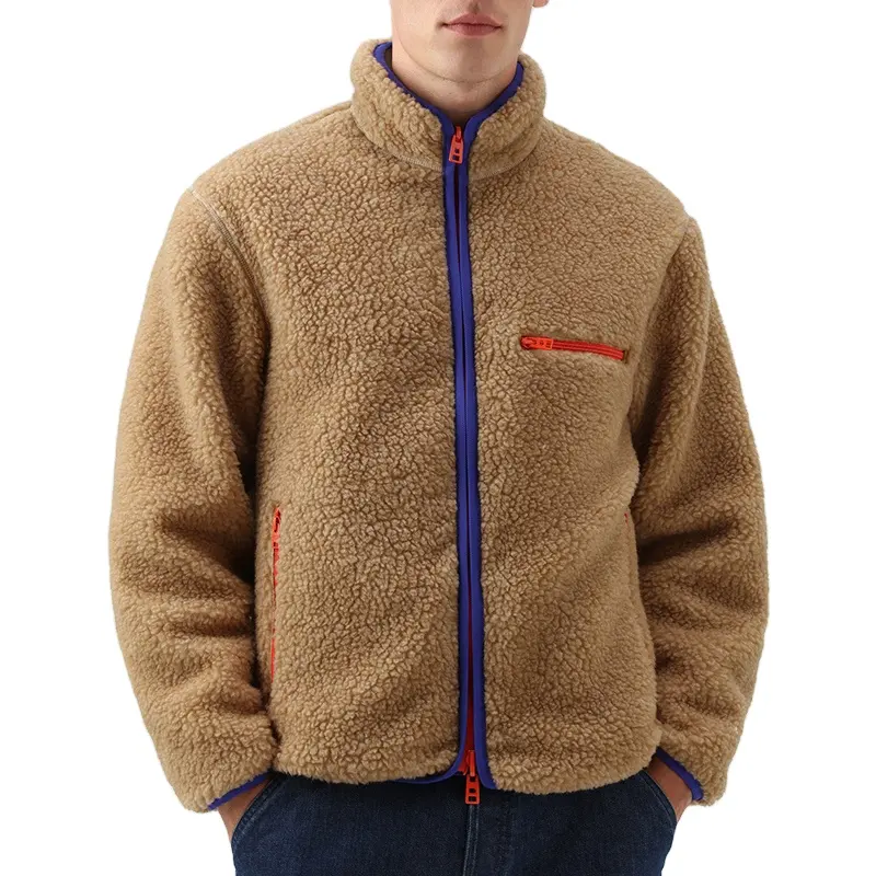 Durable hommes en laine d'agneau manteau récupération polyester laine d'agneau zip à capuche eco friendly D'agneau Sherpa Manteau