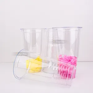 Bicchiere monouso in plastica trasparente per animali domestici da 32 oz con coperchio piatto