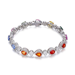 Bracelet tennis de luxe fait main sur mesure en or blanc massif 18 carats avec perles d'eau douce et saphirs colorés taille poire, pureté 100% garantie, précieux - Product Image 1