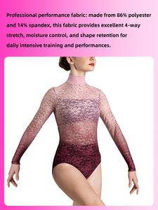 Балетный купальник MiDee для женщин со встроенным слоем, градиентный цвет, высокий воротник, длинные рукава и открытая спина для профессиональных танцовщиц - Product Image 4