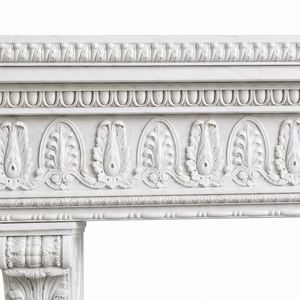 Chimenea tradicional de mármol con tallado ornamentado, de mármol blanco, para interiores, con estufa de leña para comedor. - Product Image 3