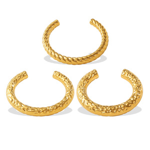 Stainless Steel Open <b>Bangle</b> 18K Gold Plated Wave Pattern Braided Cuff Jewelry Unisex Fashion <b>Bracelet</b> - Product Image 5