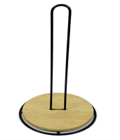 Support de Rangement de Cuisine Multifonctionnel Portable en Métal Noir et Bois d'Acacia, Type Colonne, Non Pliable, pour la Maison, Vente en Gros
