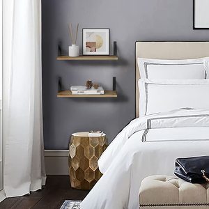 Estantes Flotantes <span class=keywords><strong>de</strong></span> <span class=keywords><strong>Madera</strong></span> Clara con Soportes Metálicos Negros, Librería <span class=keywords><strong>de</strong></span> Pared para Dormitorio, Sobre el Escritorio o la Cama, Gran Venta - Product Image 3