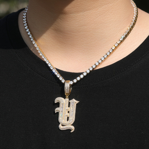 Colgante con letra inicial personalizada para mujer y hombre, collar con letra antigua inglesa, joyería 2023 - Product Image 6