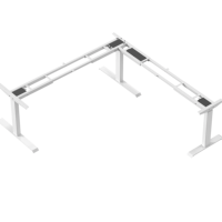 Bureau sur pied intelligent à trois pieds, cadre en fer moderne, électrique, réglable en hauteur, riche en forme de L