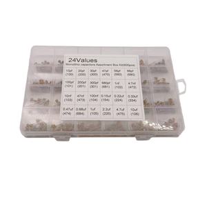 Kit de 24 Tipos de Condensadores Monolíticos - 10pF a 10uF, Voltaje Nominal de 50V, Paso de 5.08mm, 25 Piezas por Tipo, Total de 600 Piezas - Product Image 1