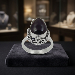 Art Palace 925 <b>Silver</b> Onyx Gemstone <b>Ring</b> Water Drop Shape Vintage Bezel Setting Unisex Everyday Wear - Product Image 2