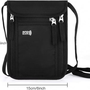 Échantillon Gratuit – Vente en Gros : Pochette de Voyage RFID Noire pour Passeport, Porte-Cartes d'Identité et Portefeuille à Suspendre au Cou - Product Image 3