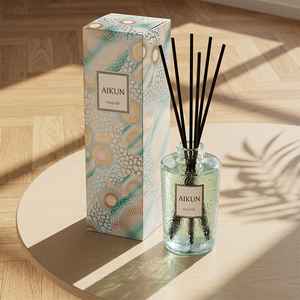 Coffret cadeau Aikun Retail Wholesale, diffuseur de parfum floral aux agrumes, parfum personnalisé, 150 ml, flacon en verre rond à fond épais, pour la maison - Product Image 1