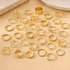 30PCS/<b>Set</b> Trendy <b>Gold</b> Butterfly Pearl <b>Ring</b> <b>Set</b> for Women Jewelry Punk Diamond Crystal Rhinestone Stackable Wedding Gift <b>Rings</b> - Product Image 4