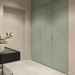 Armoire en bois massif vert éclectique mat minimaliste personnalisable, meubles de chambre à coucher écologiques du sol au plafond, rangement durable - Product Image 6