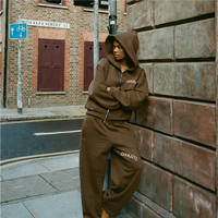 Ensemble de survêtement unisexe à capuche zippé avec logo personnalisé, effet délavé vintage, pantalon de survêtement ample à jambes larges en molleton épais, style streetwear, deux pièces