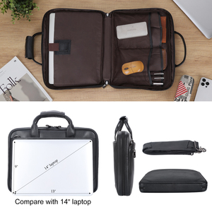 Nueva Llegada De Cuero Negro Oficina Maletín Bolsas de negocios para hombres 14 ''Laptop Portafolio Bolsa Maletín de cuero de grano completo - Product Image 5
