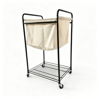 Chariot à linge mobile en toile, panier de rangement pour vêtements sales avec roulettes pivotantes amovibles, cadre en tube de fer et sac en tissu de coton