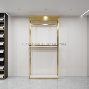 Présentoir pour magasin de vêtements Fashion Man Logo personnalisé <span class=keywords><strong>Design</strong></span> Métal Doré Étagères à suspendre pour vêtements Stand - Product Image 3