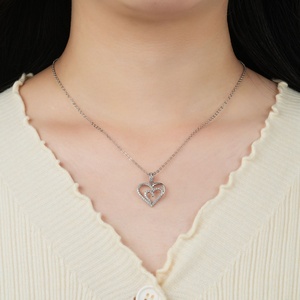 Wholesale Pure <b>Copper</b> 14K Gold Filled Pave Zircon Trendy Link <b>Chain</b> Double Layered Heart Pendant Necklace for Women - Product Image 5