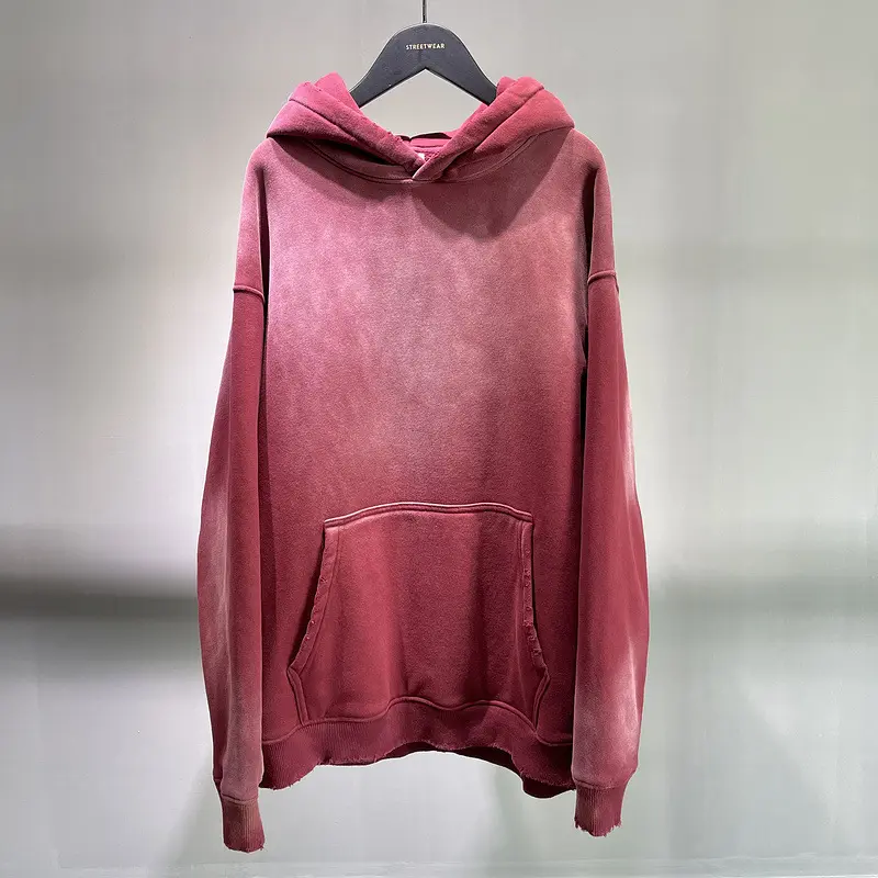 Không Dây Rút Nặng Hoody Top Axit Rửa Pháp Terry Siêu Quá Khổ Trống Hoodies