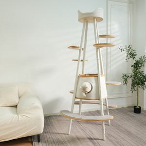 Bestseller Klassischer Luxuriöser Moderner Großer Gummibaumholz Umweltfreundlicher Katzenbaum mit Eisenrahmen für Wohnungskatzen 4-Stufiges Langlebiges Design - Product Image 2