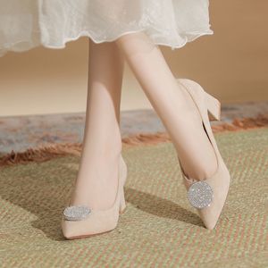 Zapatos Youxianmei de Tacón Cuadrado con Punta en Pico y Decoración de Pedrería para Oficina, Altura Media de 3cm y 5cm, Color Sólido, Zapatos de Mujer - Product Image 3