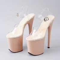 Sandales à plateforme à talons très hauts de 8 pouces avec bride à la cheville pour la pole dance, talons aiguilles en PVC, semelle antidérapante, pour femmes, été