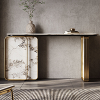 Table console moderne en acier inoxydable avec rangement, design contemporain, couleur et taille personnalisables pour hôtel, maison, salon, meubles