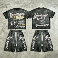 Ensemble survêtement décontracté YYSY pour homme, style vintage délavé à l'acide, t-shirt et short surdimensionnés, collection été