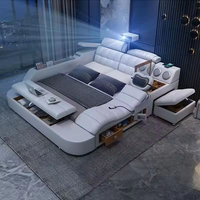 Lit Intelligent Multifonctionnel Lit de Massage Lit de Couchage King Size Moderne en Cuir Tissu Tatami Chambre Avec Rangement Sécurisé