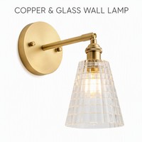 Appliques murales LED en verre et cuivre de style européen, AC85-265V, ampoule à incandescence, applique murale de luxe pour chambre à coucher, décoration intérieure, 3500K, lumière chaude