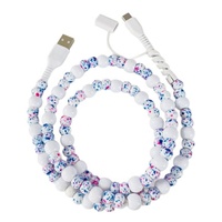 Câble USB-C de charge rapide multi-prises avec perles imprimées florales lavande et violettes pour téléphone et ordinateur