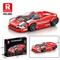 1:24 DIY MOC Mobil Sport Model Balap Puzzle Mainan Konstruksi Blok Bangunan Mobil Reobrix Set Perakitan Kendaraan dari Bata Plastik