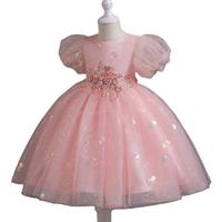 Robe de bal en dentelle blanche pour filles, imprimé floral, manches courtes bouffantes, robe de princesse brodée pour enfant, en mousseline, pour l'été et Noël