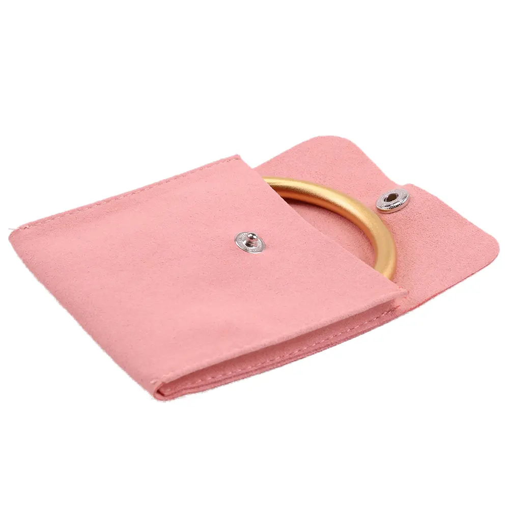High Quality Custom Pink Big Jewelry Folding Cotton Velvet Suede Fabric Packaging Pouch Gift Bag For Hoop Earrings With Logo