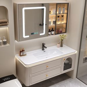 Mueble de Baño con Espejo y Lavabo, Nuevo Diseño que Ahorra Espacio, Mueble de Baño de Vidrio Impermeable - Product Image 1