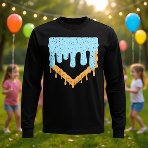 T-shirt a maniche lunghe per ragazzi Baseball Drip, design a forma di gelato, regalo di compleanno - Product Image 3