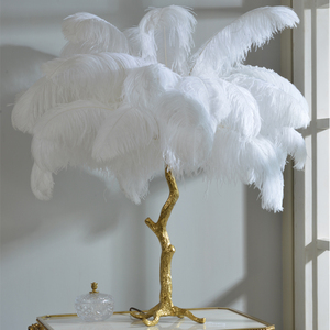 Lámpara <span class=keywords><strong>de</strong></span> Mesa Decorativa con Palmera, <span class=keywords><strong>Plumas</strong></span> <span class=keywords><strong>de</strong></span> Avestruz y Latón, la Más Popular <span class=keywords><strong>de</strong></span> Fábrica en Dorado, Rosa, Blanco, Morado, LED 10 50 DC - Product Image 5