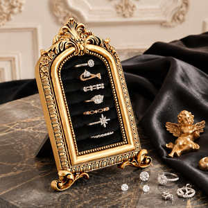 Support de présentation de bagues vintage en or avec cadre, organisateur de bijoux doublé de velours pour la vente au détail, les boutiques - Product Image 3