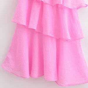 SHENZHU 2025 Autunno Nuova Moda Elegante Abito Lungo Rosa in Tessuto Narcissus con Spalla Obliqua 4933 - Product Image 6
