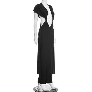 Robe de soirée maxi sans manches à fente plissée de couleur unie à découpes Viviblook C25DS453 pour femmes - Product Image 4