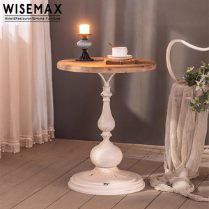 WISEMAX FURNITURE Canapé classique et élégant base en fer en forme de T plateau en bois table basse ronde blanche pour salon villa - Product Image 3