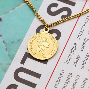 French Queen Coin Necklace 18K Gold Plated Round Pendant Stainless Steel Chain Women's Fashion Jewelry Gift - Product Image 2