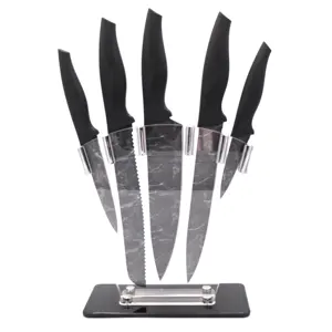 Set pisau dapur motif transfer panas, lima buah pisau dapur dengan pegangan plastik dengan gunting DAN TEMPAT pisau akrilik