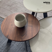 Table basse mobile moderne en noyer massif NORYA, meuble en bois durable pour appartement et bureau à domicile