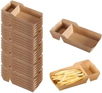 Plateau jetable en papier kraft à deux compartiments pour frites et snacks, emballage alimentaire à emporter, vente en gros