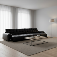 Canapé inclinable en cuir noir capitonné avec base en bois massif et accoudoirs rembourrés pour salon, home cinéma et détente