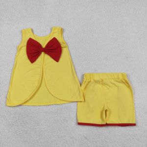 ชุดเด็กผู้หญิง GSSO3466 rts Little Active Girl สีเหลืองพิมพ์ลายสีแดงพร้อมโบว์ ชุดขายส่งสำหรับเด็ก ชุดเด็กผู้หญิงแขนกุด - Product Image 2