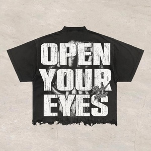 Camisetas para Hombre de Fabricantes de Ropa, Diseño Cuadrado Desgastado con Pedrería y Rayas en el Cuello Redondo, Impresión DTG, Camisetas Lisas - Product Image 4