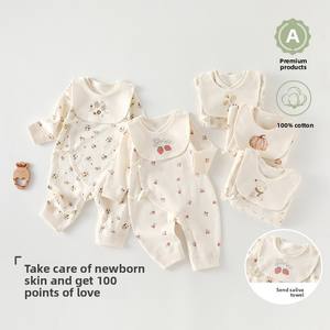 Nouveau-né automne combinaison 100% coton infantile attache avec <span class=keywords><strong>ceinture</strong></span> papillon étanche salive serviette Style décontracté bouton fermeture - Product Image 1