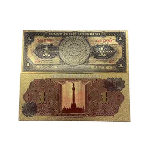 Wholesale custom security printing Mexico 1 MXN 24k gold plated foil banknote in stock